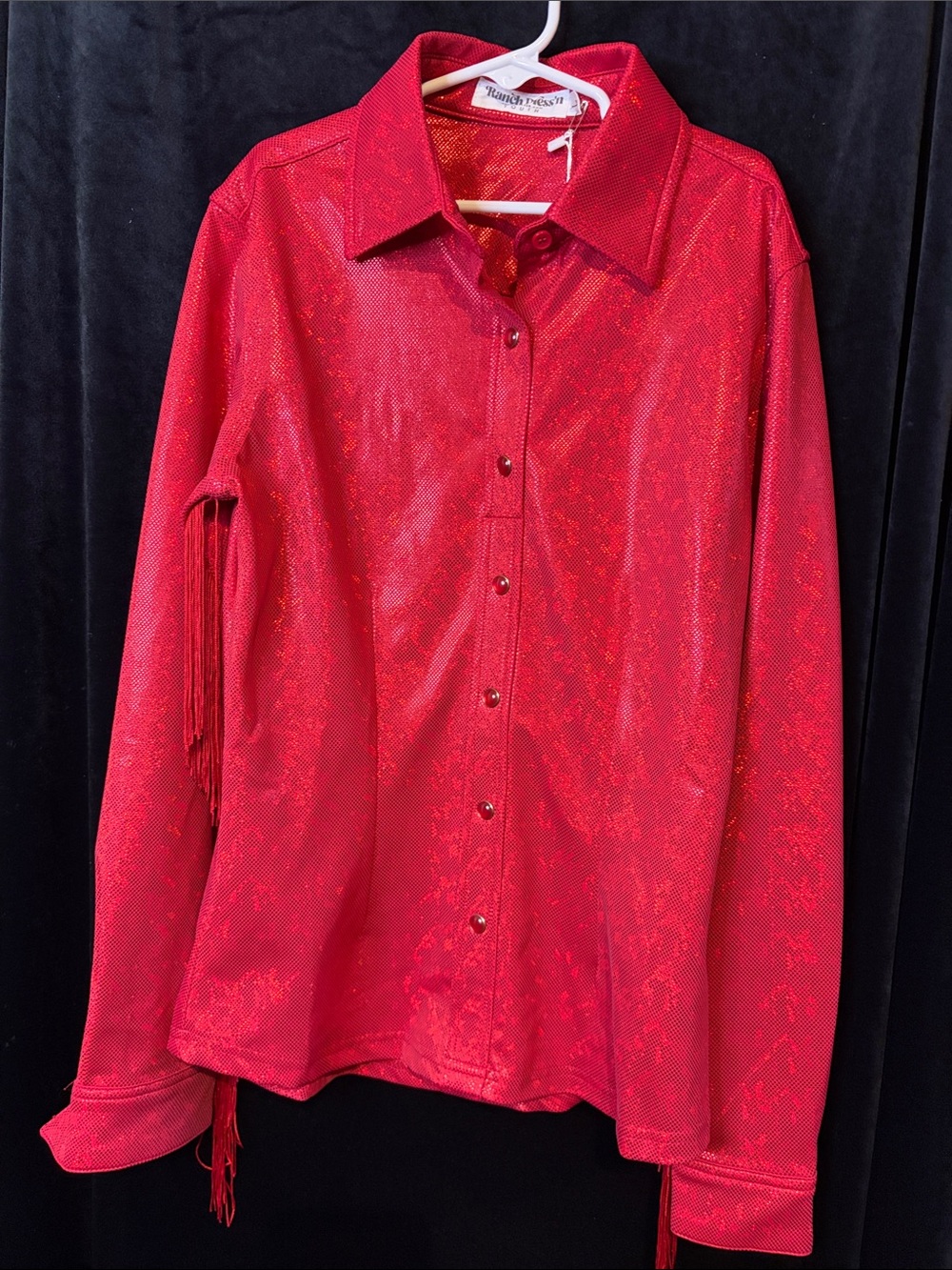 Ranch Dress’n youth size large Western-Style Red Button-Up Shirt with Fringe